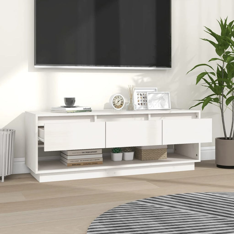 Tv-meubel 110,5x34x40 cm massief grenenhout wit MeubelReus