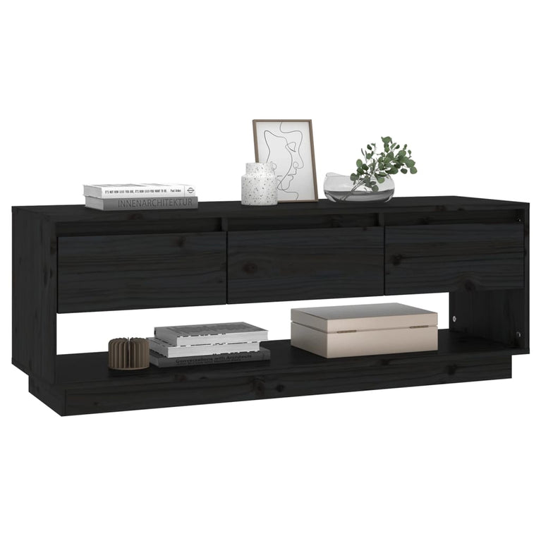 Tv-meubel 110,5x34x40 cm massief grenenhout zwart MeubelReus