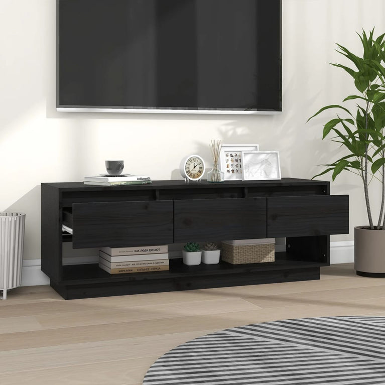 Tv-meubel 110,5x34x40 cm massief grenenhout zwart MeubelReus