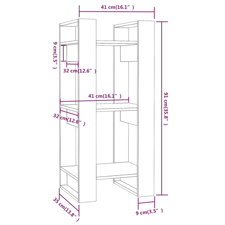 Boekenkast/kamerscherm 41x35x91 cm massief grenenhout MeubelReus