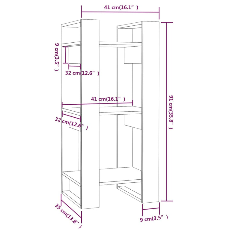 Boekenkast/kamerscherm 41x35x91 cm massief grenenhout wit MeubelReus