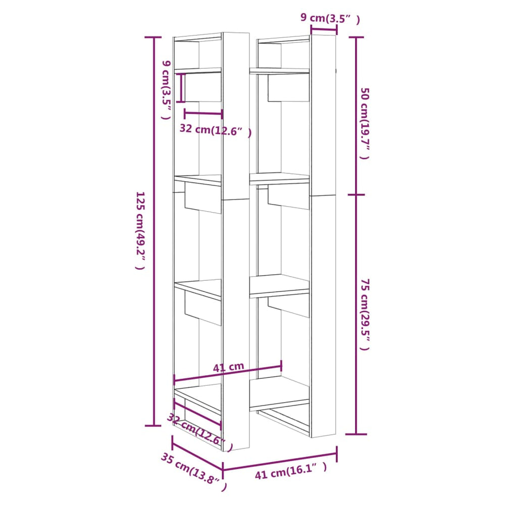 Boekenkast/kamerscherm 41x35x125 cm massief grenenhout grijs MeubelReus