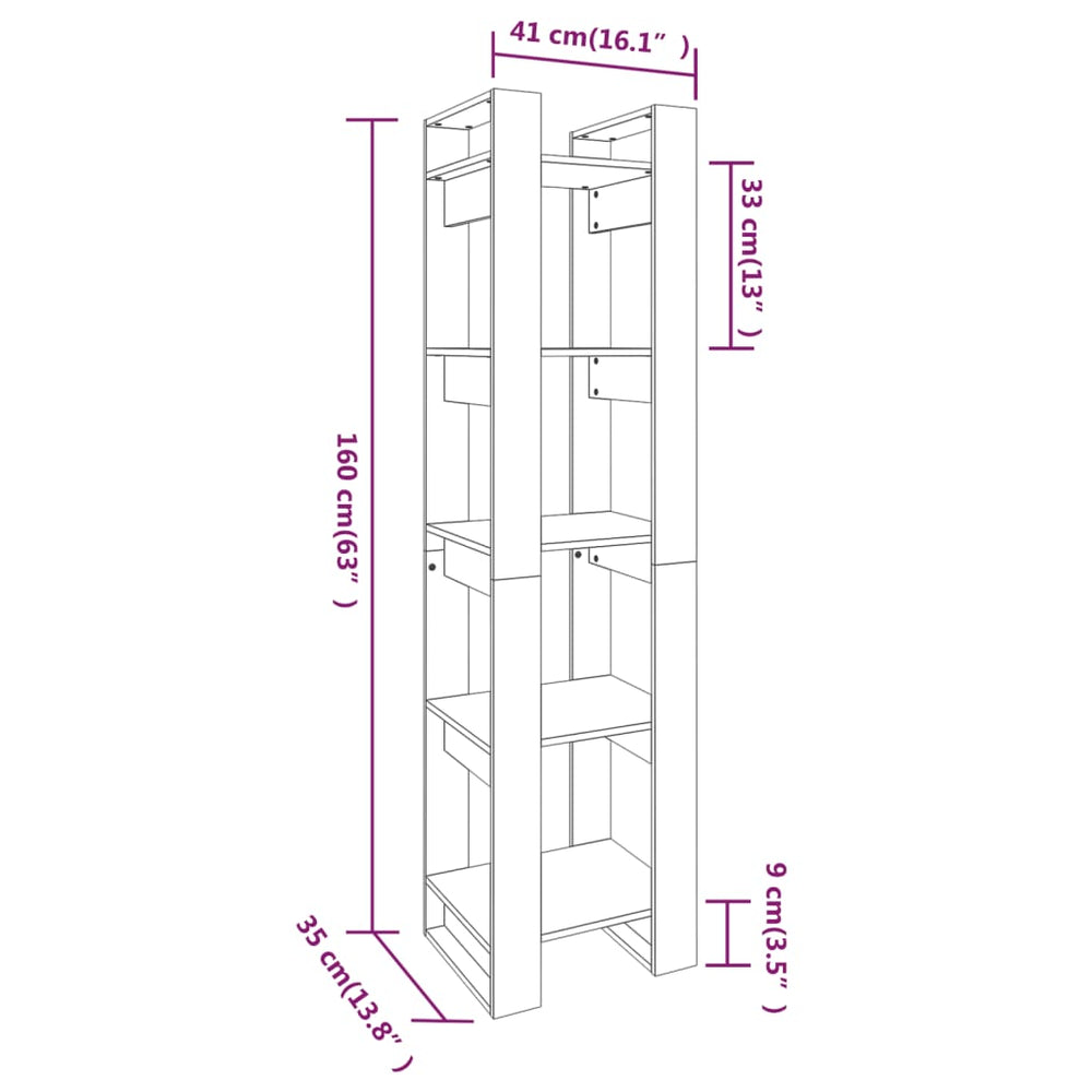 Boekenkast/kamerscherm 41x35x160 cm massief grenenhout zwart MeubelReus