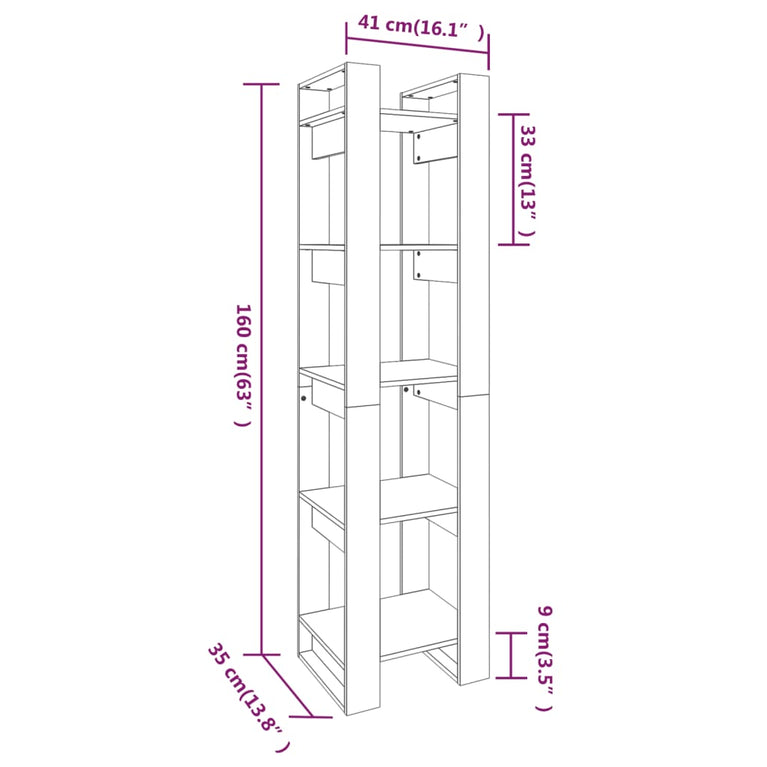 Boekenkast/kamerscherm 41x35x160 cm massief grenenhout zwart MeubelReus