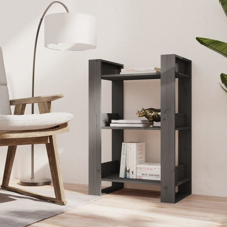 Boekenkast/kamerscherm 60x35x91 cm massief grenenhout grijs MeubelReus