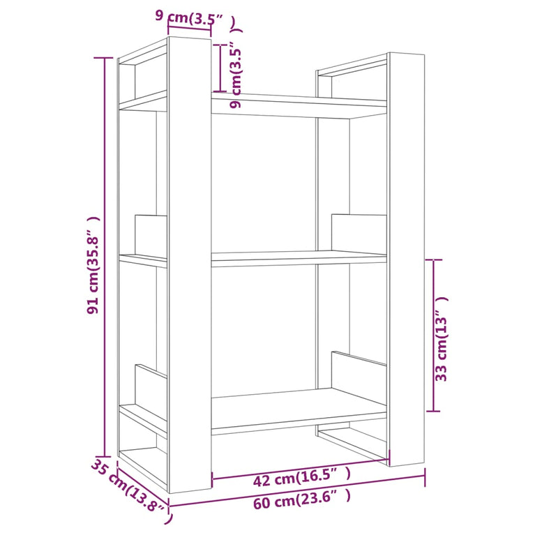 Boekenkast/kamerscherm 60x35x91 cm massief hout honingbruin MeubelReus