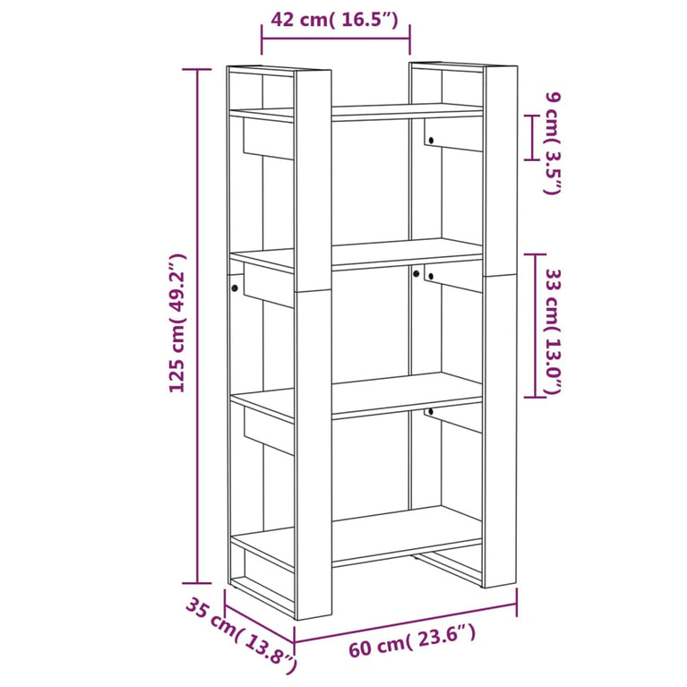 Boekenkast/kamerscherm 60x35x125 cm massief hout grijs MeubelReus