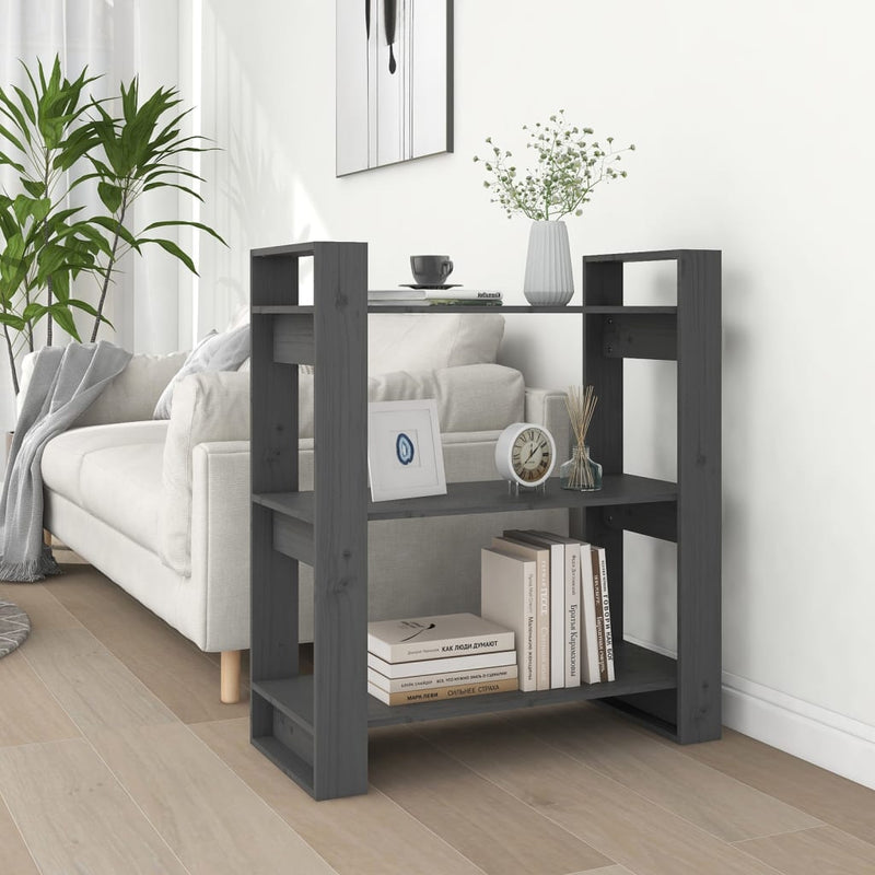 Boekenkast/kamerscherm 80x35x91 cm massief grenenhout grijs MeubelReus