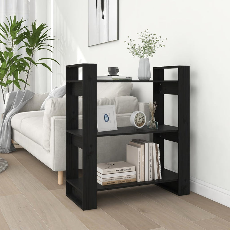 Boekenkast/kamerscherm 80x35x91 cm massief grenenhout zwart MeubelReus