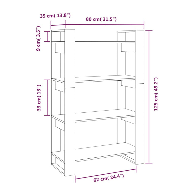 Boekenkast/kamerscherm 80x35x125 cm massief grenenhout MeubelReus