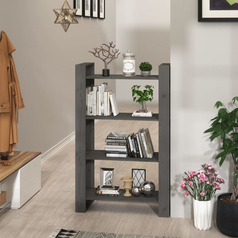 Boekenkast/kamerscherm 80x35x125 cm massief grenenhout grijs MeubelReus