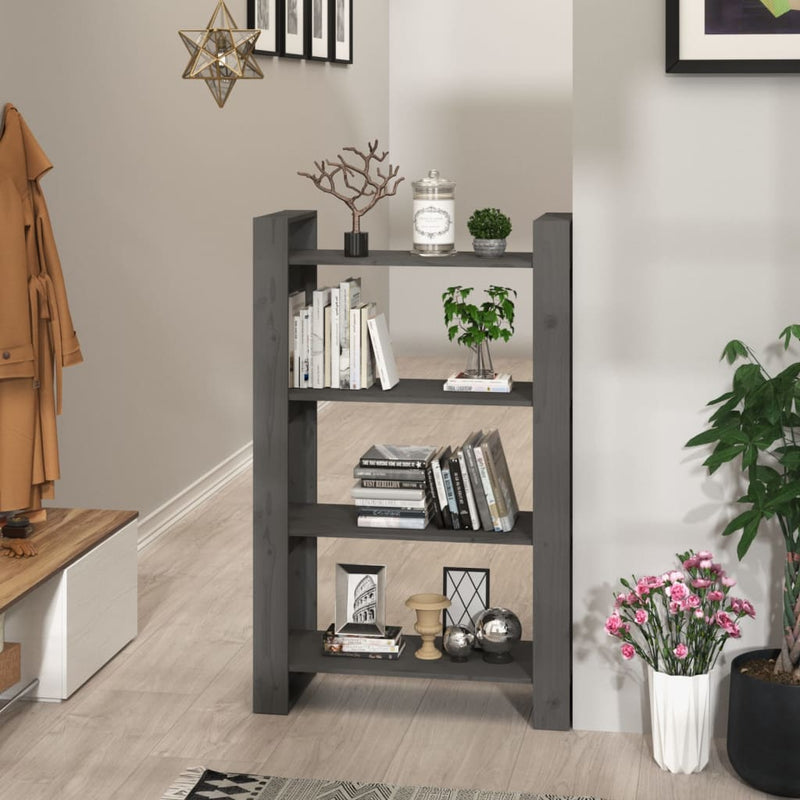 Boekenkast/kamerscherm 80x35x125 cm massief grenenhout grijs MeubelReus