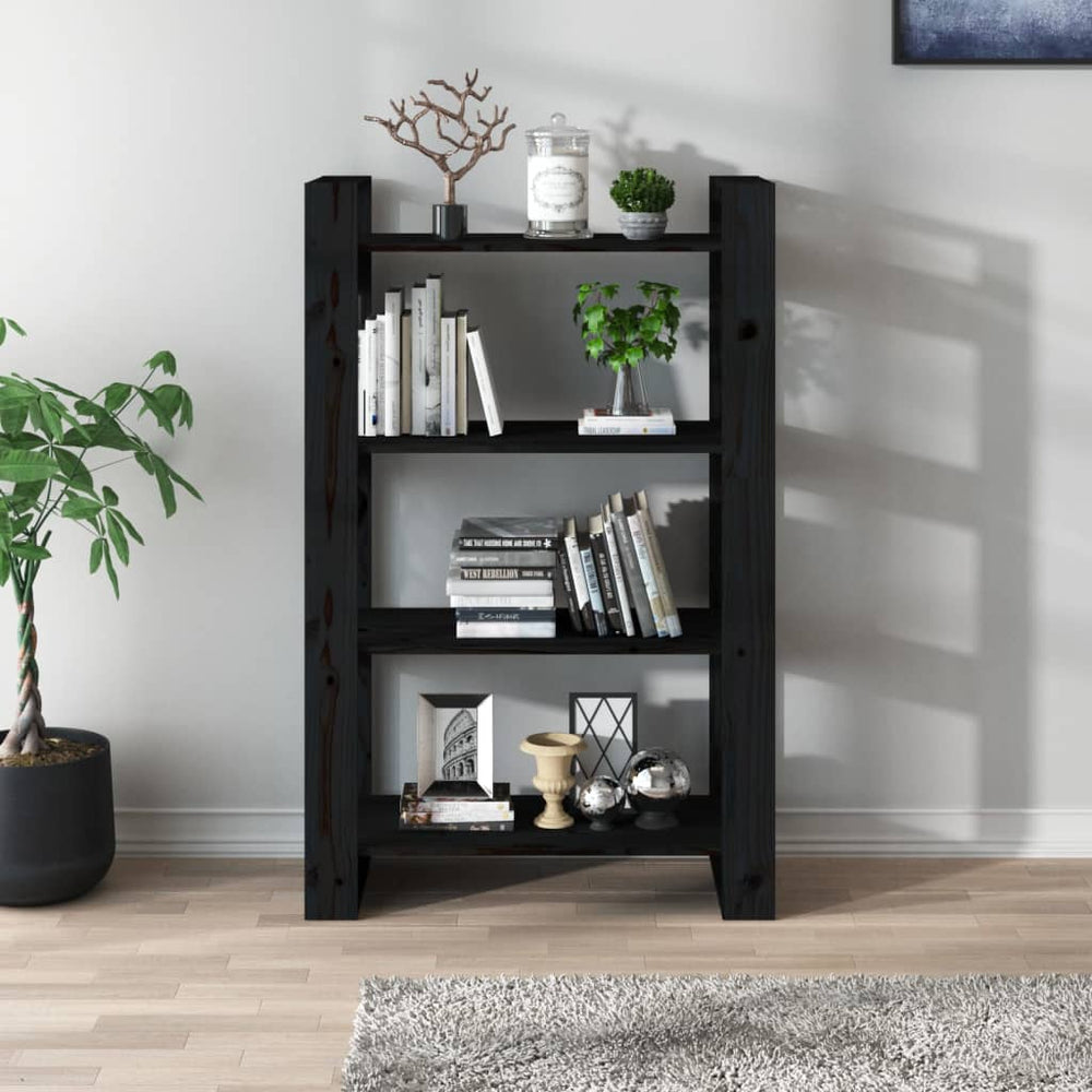 Boekenkast/kamerscherm 80x25x125 cm massief grenenhout zwart MeubelReus