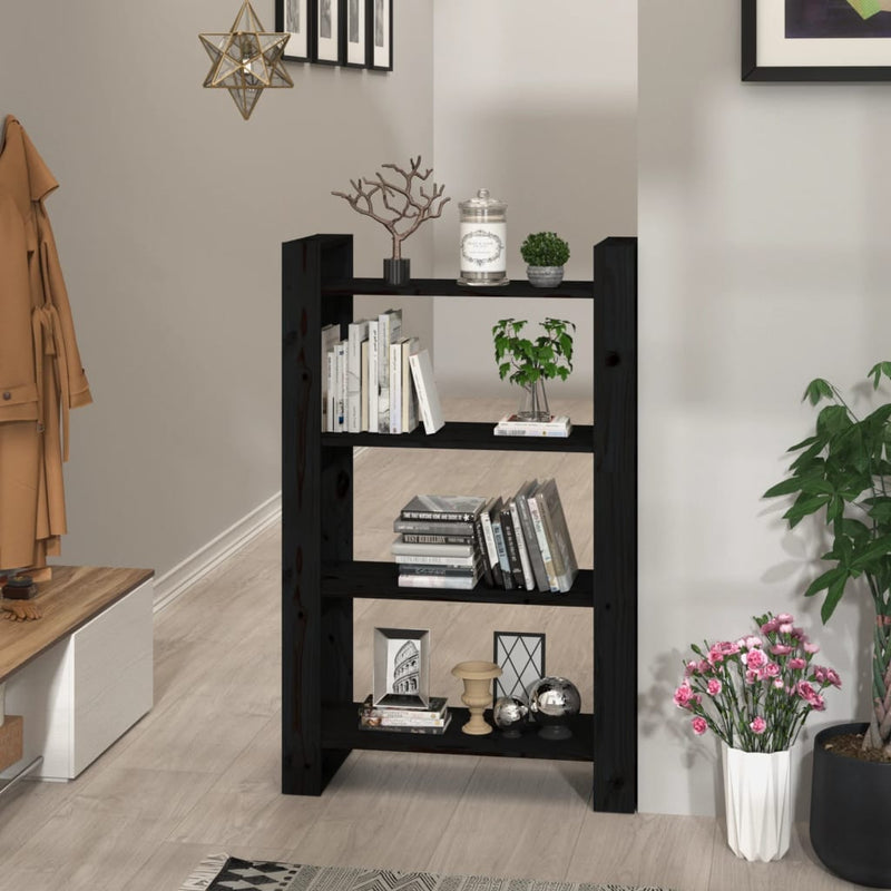 Boekenkast/kamerscherm 80x25x125 cm massief grenenhout zwart MeubelReus