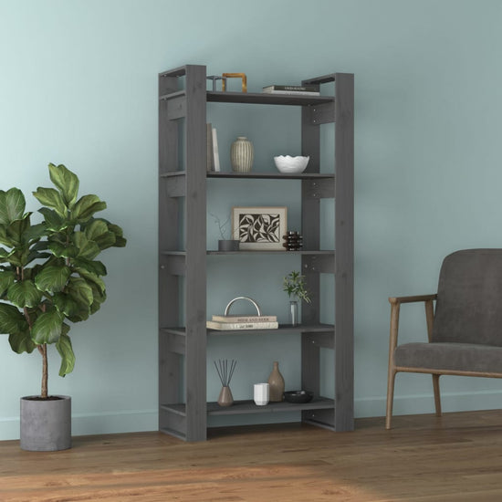 Boekenkast/kamerscherm 80x35x160 cm massief hout grijs MeubelReus
