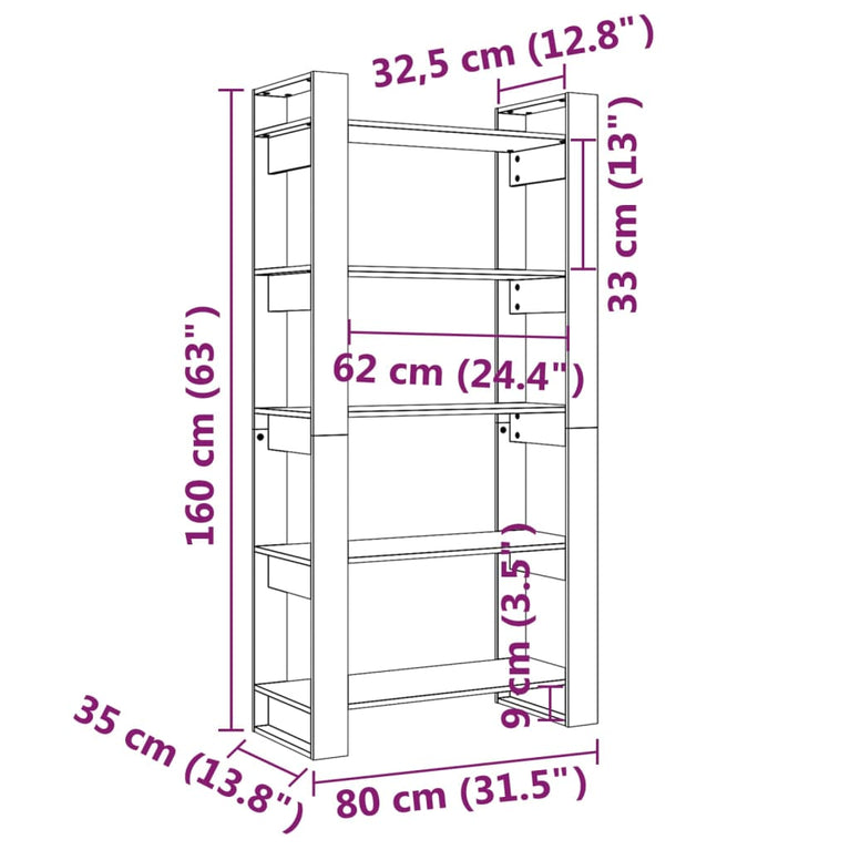 Boekenkast/kamerscherm 80x35x160 cm massief hout grijs MeubelReus