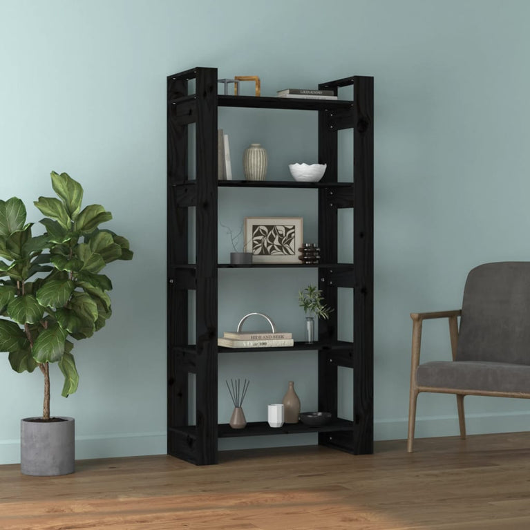 Boekenkast/kamerscherm 80x35x160 cm massief hout zwart MeubelReus