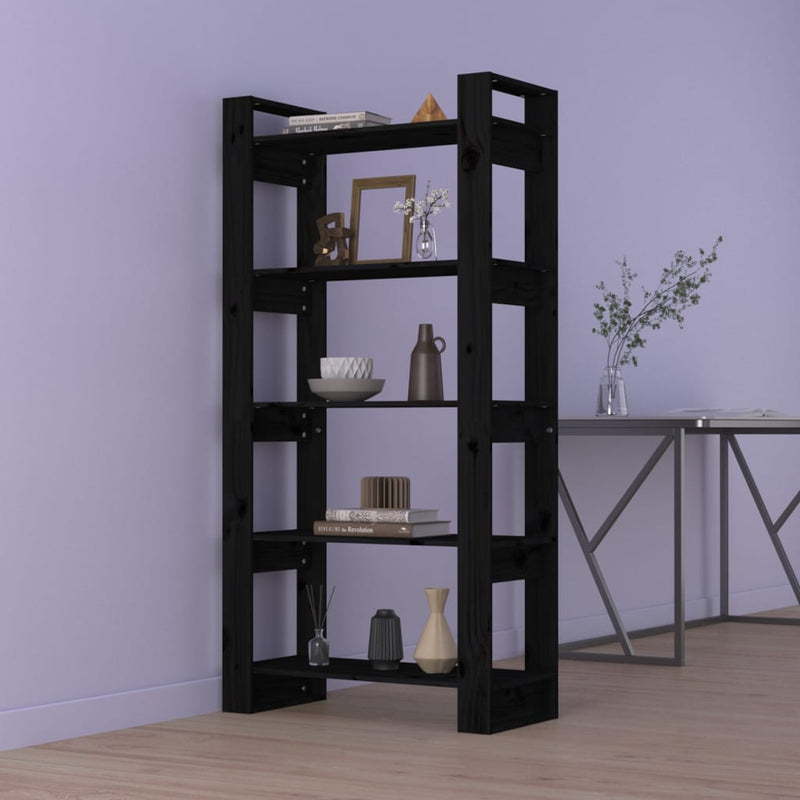 Boekenkast/kamerscherm 80x35x160 cm massief hout zwart MeubelReus