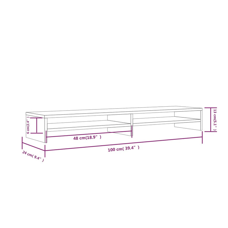 Monitorstandaard 100x24x13 cm massief grenenhout MeubelReus
