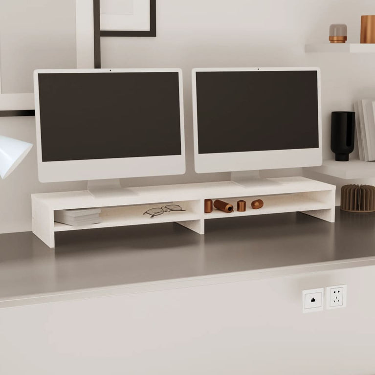 Monitorstandaard 100x24x13 cm massief grenenhout wit MeubelReus