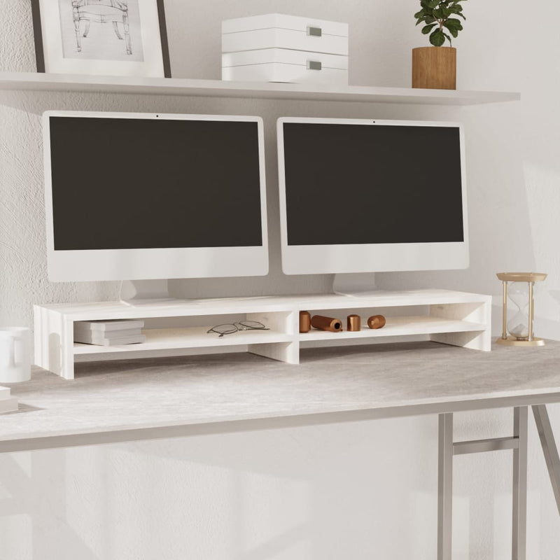 Monitorstandaard 100x24x13 cm massief grenenhout wit MeubelReus