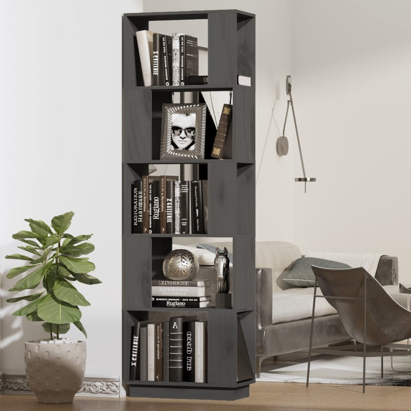 Boekenkast/kamerscherm 51x25x163,5 cm massief grenenhout grijs MeubelReus