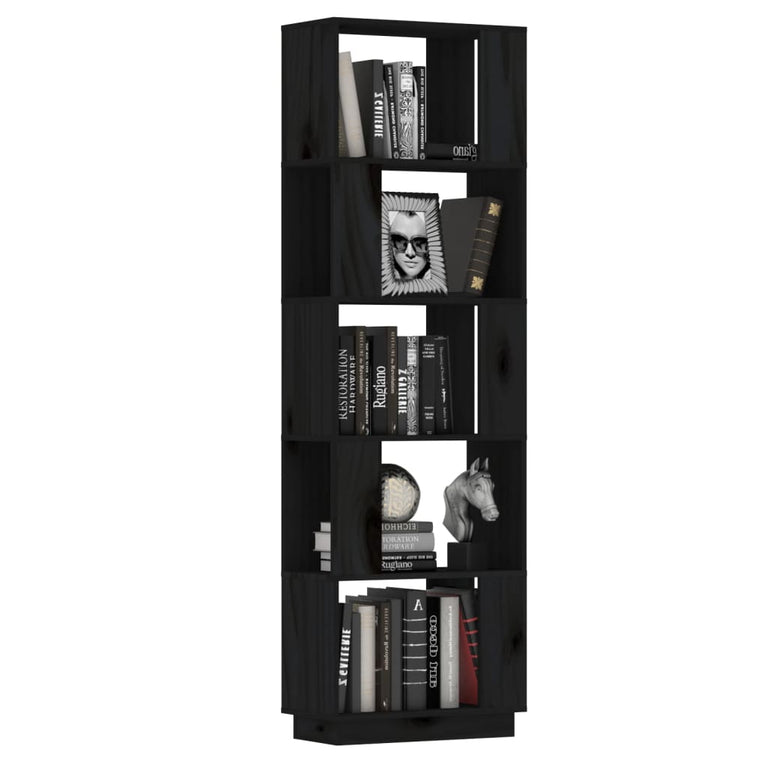 Boekenkast/kamerscherm 51x25x163,5 cm massief grenenhout zwart MeubelReus