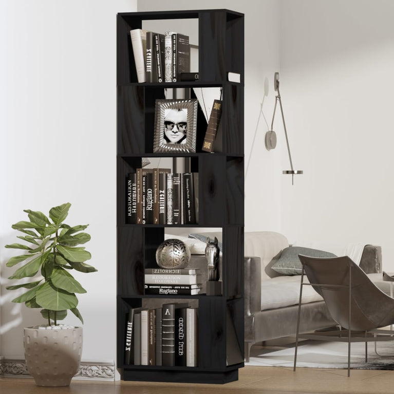 Boekenkast/kamerscherm 51x25x163,5 cm massief grenenhout zwart MeubelReus