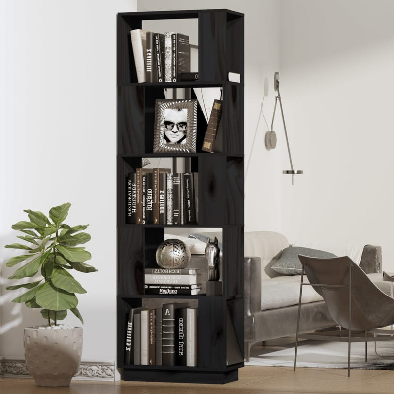 Boekenkast/kamerscherm 51x25x163,5 cm massief grenenhout zwart MeubelReus