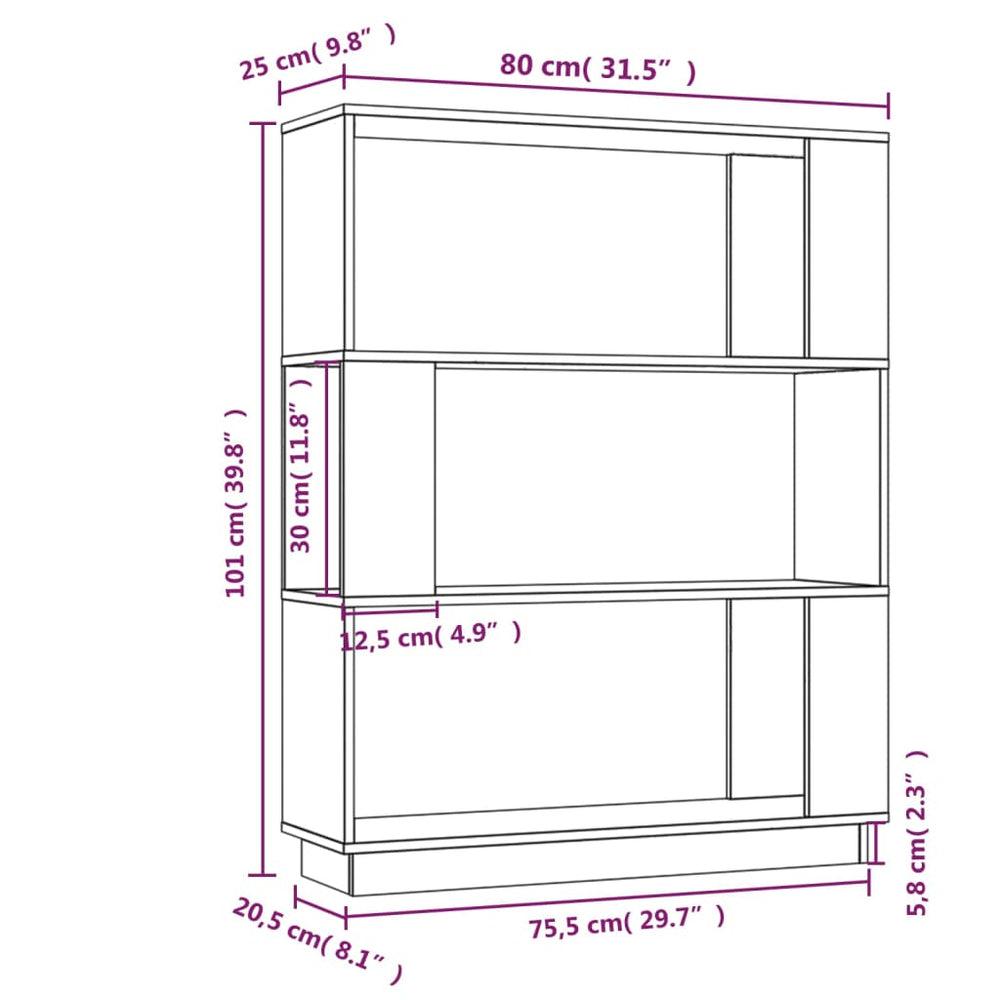 Boekenkast/kamerscherm 80x25x101 cm massief grenenhout grijs MeubelReus
