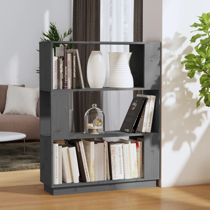 Boekenkast/kamerscherm 80x25x101 cm massief grenenhout grijs MeubelReus
