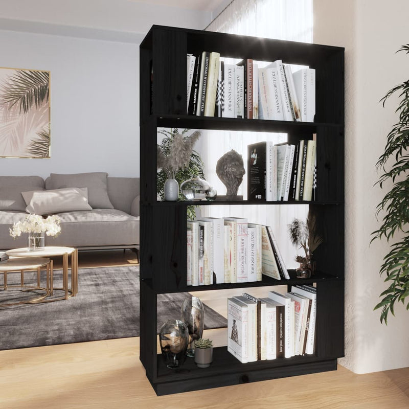 Boekenkast/kamerscherm 80x25x132 cm massief grenenhout zwart MeubelReus