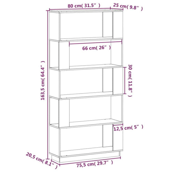 Boekenkast/kamerscherm 80x25x163,5 cm grenenhout honingbruin MeubelReus