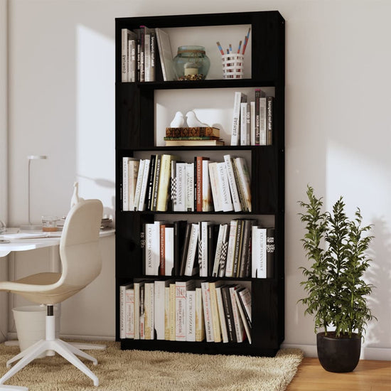 Boekenkast/kamerscherm 80x25x163,5 cm massief grenenhout zwart MeubelReus