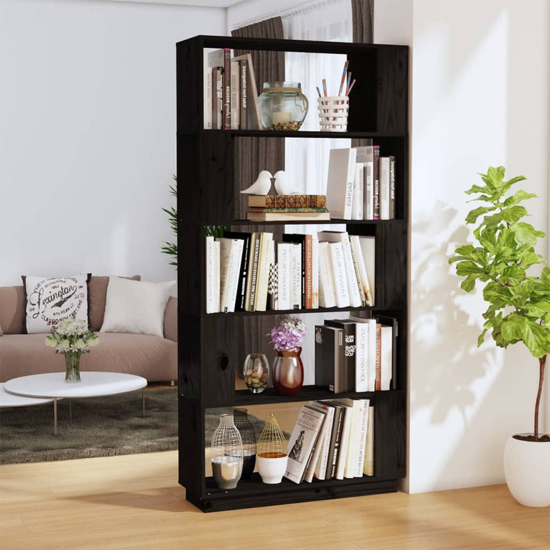 Boekenkast/kamerscherm 80x25x163,5 cm massief grenenhout zwart MeubelReus