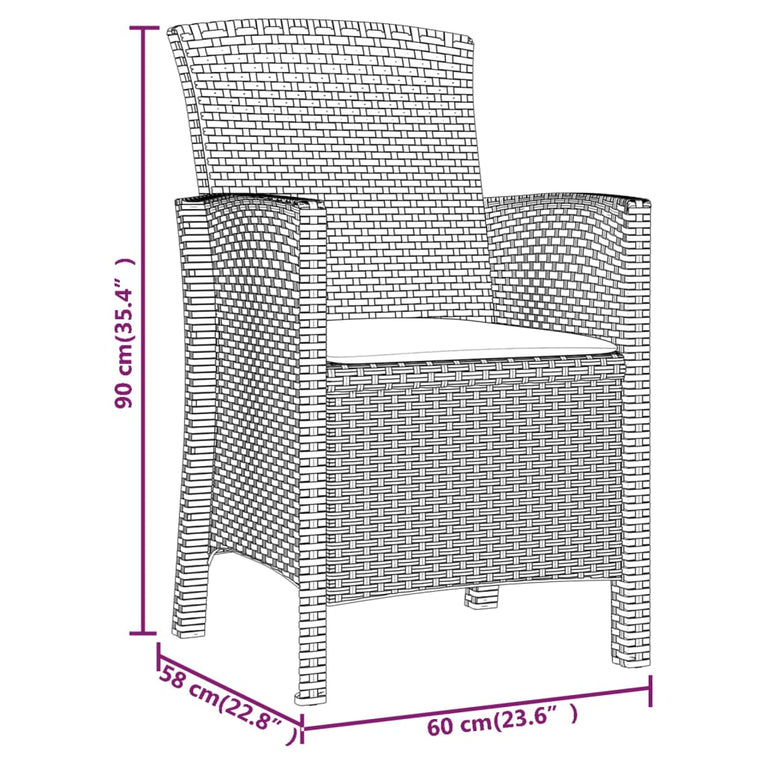 3-delige Loungeset met kussens PP rattan grafietkleurig MeubelReus