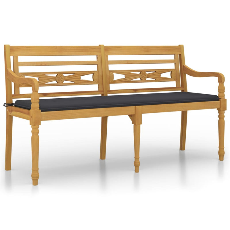 Bankje Batavia met antracietkleurig kussen 150 cm teakhout MeubelReus