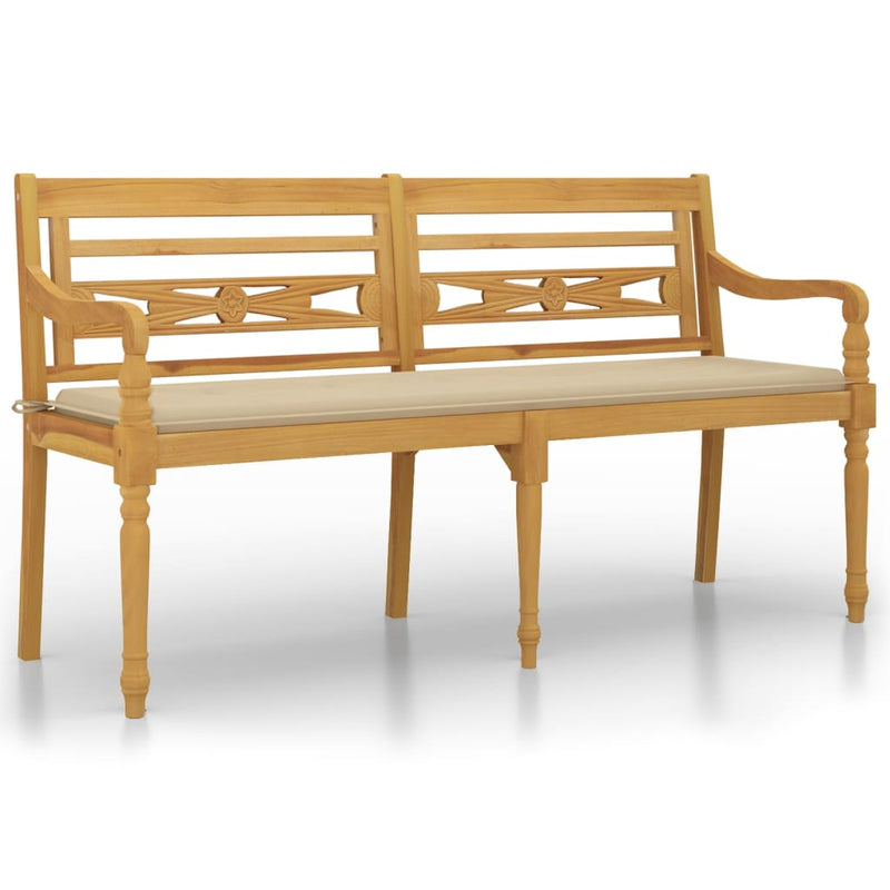 Bankje Batavia met beige kussen 150 cm massief teakhout MeubelReus