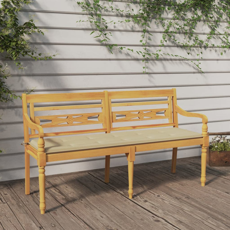 Bankje Batavia met beige kussen 150 cm massief teakhout MeubelReus