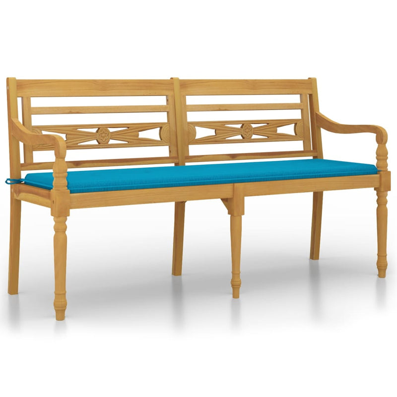 Bankje Batavia met blauw kussen 150 cm massief teakhout MeubelReus