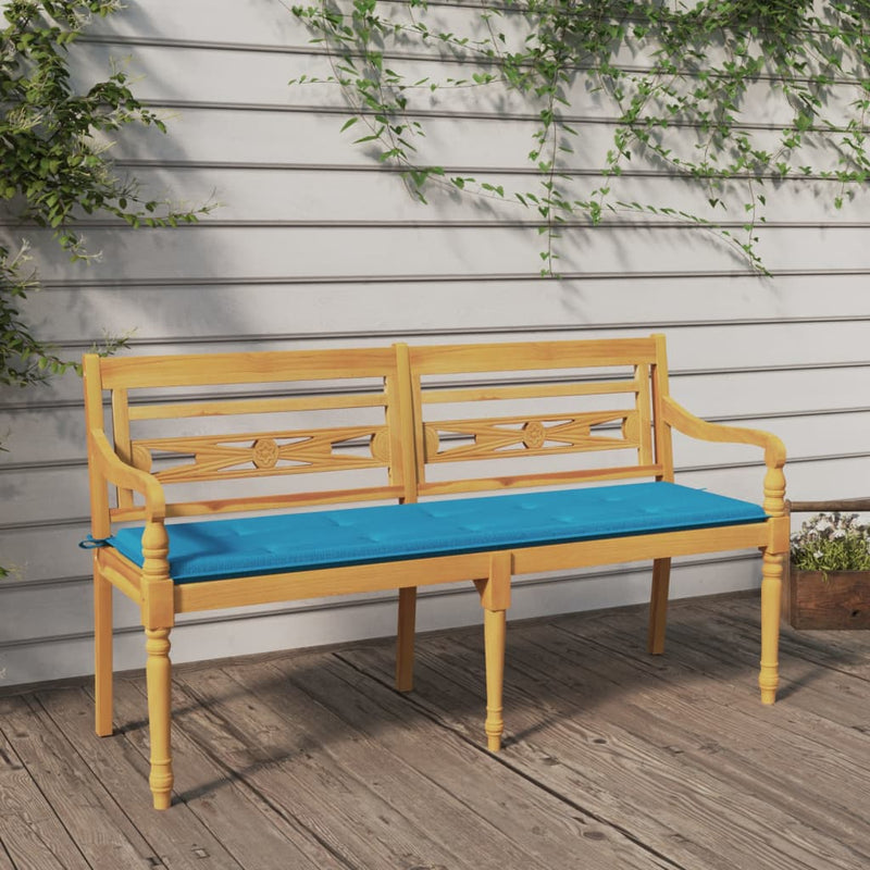Bankje Batavia met blauw kussen 150 cm massief teakhout MeubelReus