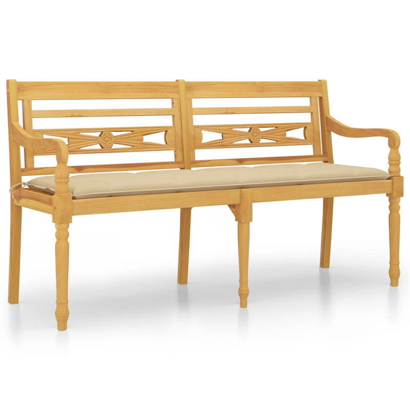 Bankje Batavia met beige kussen 150 cm massief teakhout MeubelReus