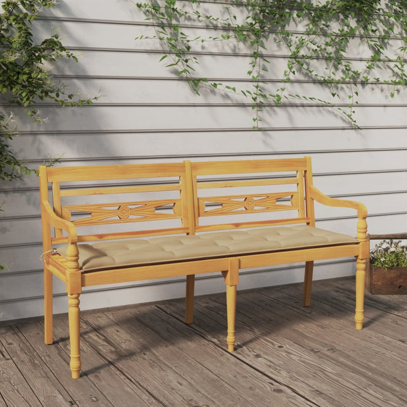 Bankje Batavia met beige kussen 150 cm massief teakhout MeubelReus