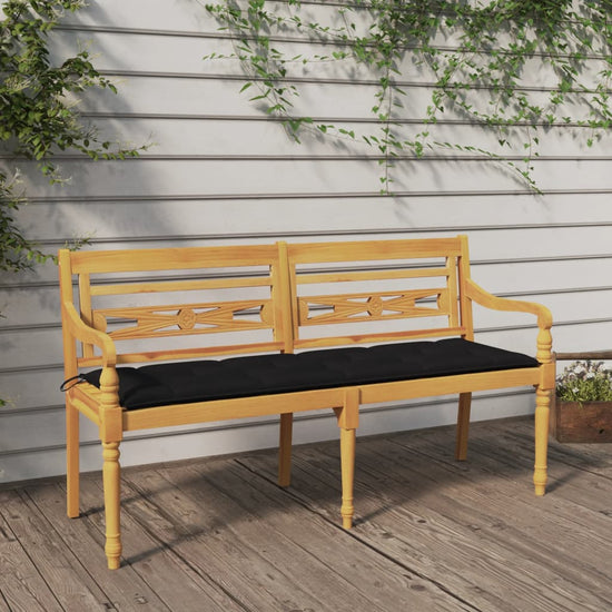 Bankje Batavia met zwart kussen 150 cm massief teakhout MeubelReus