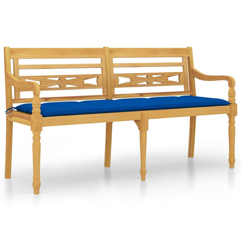 Bankje Batavia met blauw kussen 150 cm massief teakhout MeubelReus