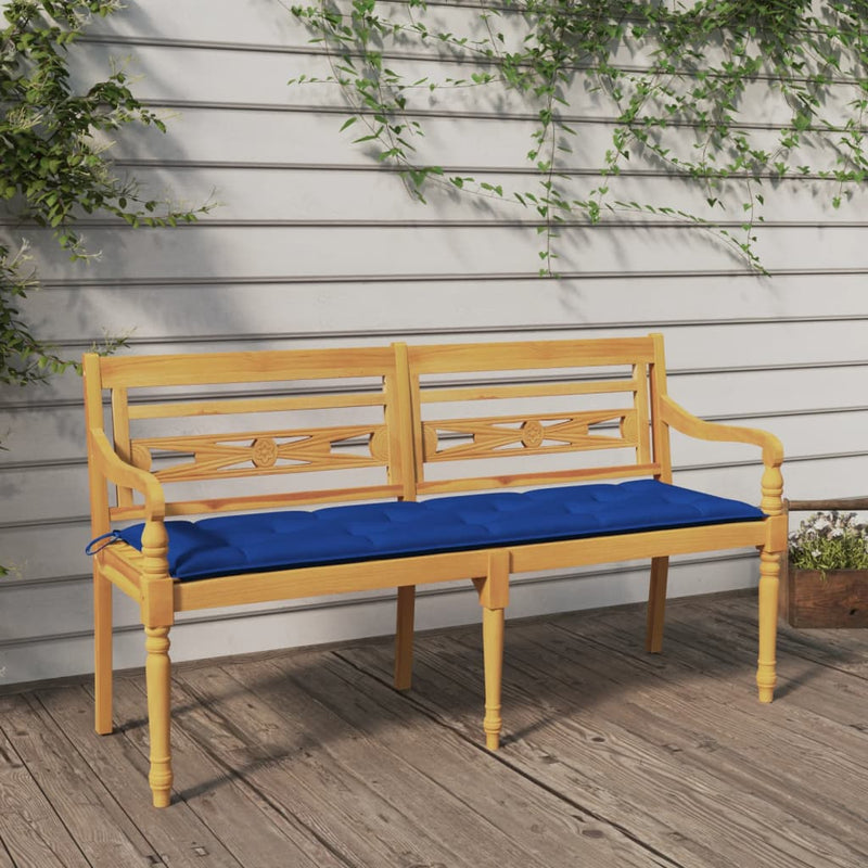 Bankje Batavia met blauw kussen 150 cm massief teakhout MeubelReus