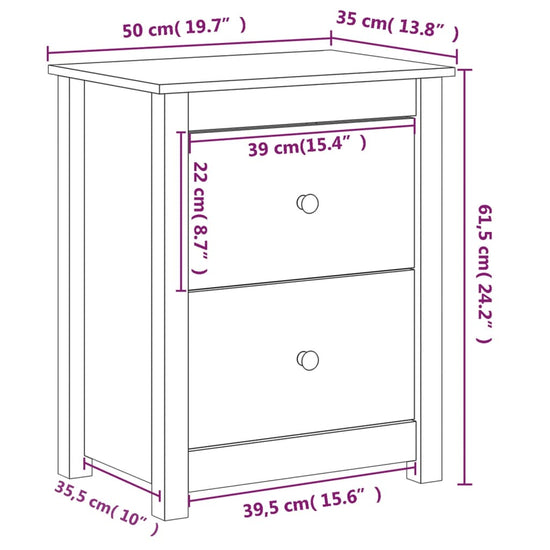 Nachtkastje 50x35x61,5 cm massief grenenhout honingbruin MeubelReus