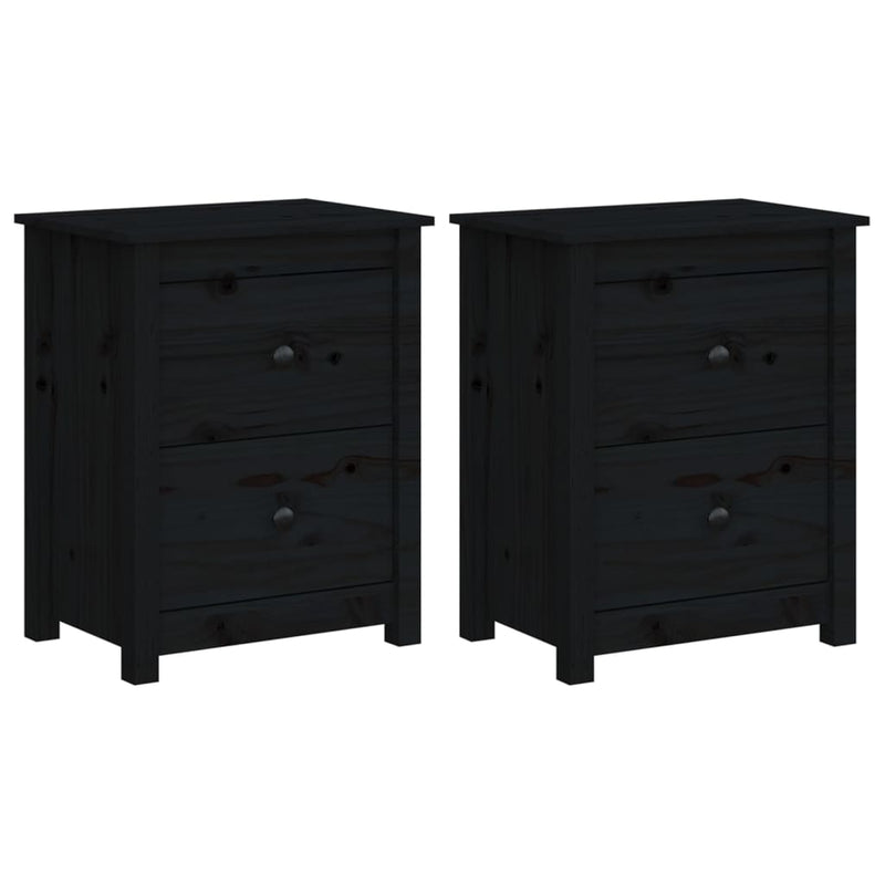 Nachtkastjes 2 st 50x35x61,5 cm massief grenenhout zwart MeubelReus