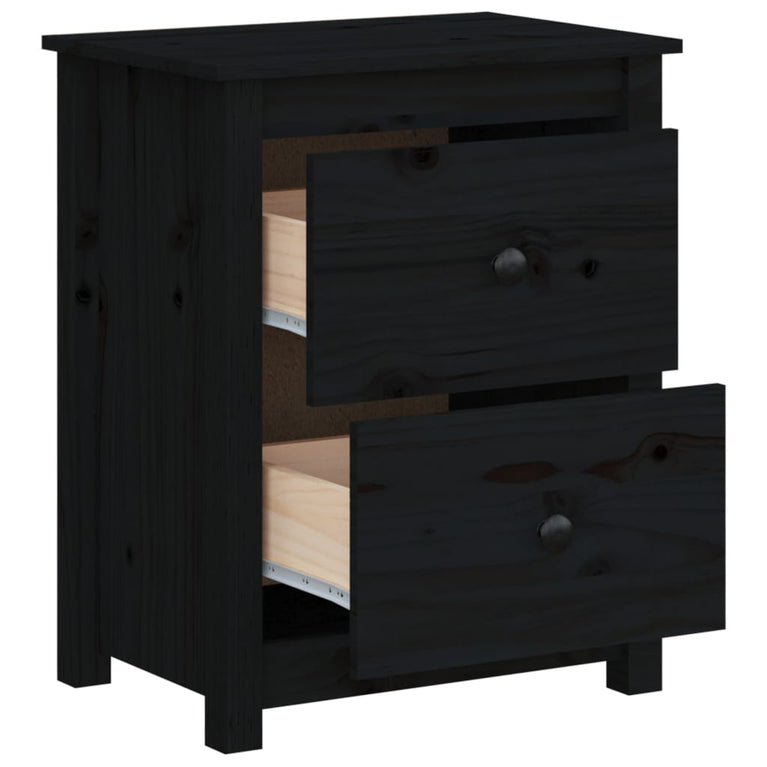 Nachtkastjes 2 st 50x35x61,5 cm massief grenenhout zwart MeubelReus