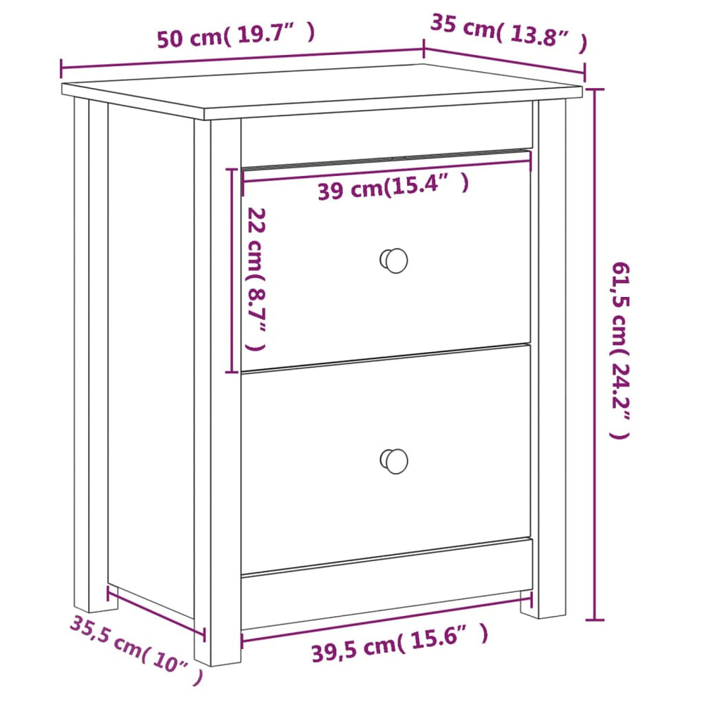 Nachtkastjes 2 st 50x35x61,5 cm massief grenenhout zwart MeubelReus